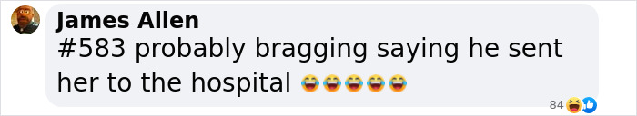 Screenshot of a social media comment joking about sending someone to the hospital after sleeping with 583 men, referencing bleeding.