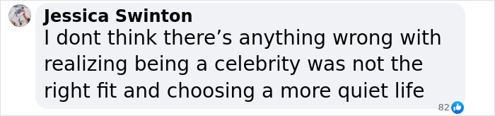Comment from Jessica Swinton discussing choosing a quieter life over celebrity after America's Next Top Model win. Comment from Jessica Swinton discussing choosing a quieter life over celebrity after America's Next Top Model win.