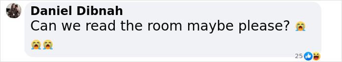 Facebook comment by Daniel Dibnah expressing frustration with crying emojis in a casual online discussion.