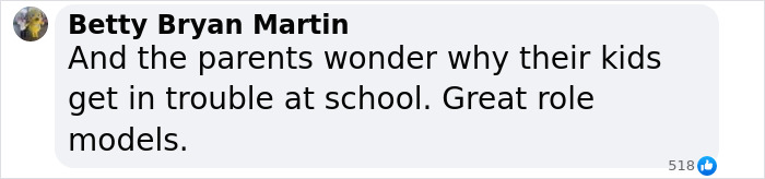 Facebook comment criticizing parents as bad role models after traumatic brawl erupts during kindergarten graduation.