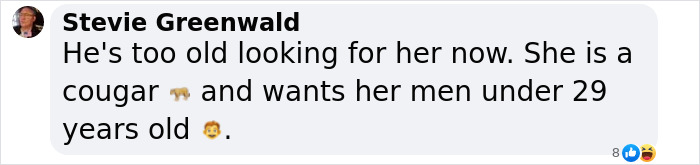 Facebook comment by Stevie Greenwald discussing age and relationship preferences, related to Sean Penn and Madonna topic.