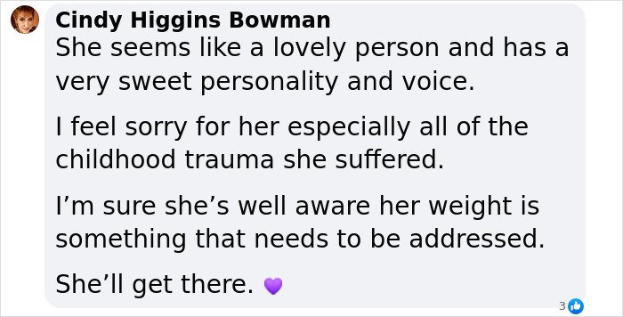 Commenter sharing kind thoughts on Chrissy Metz&rsquo;s 100lbs weight loss and her journey toward a slimmed-down look.