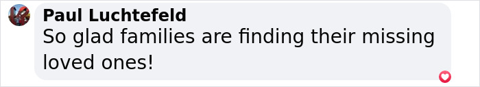 Screenshot of a social media comment expressing relief as families find missing loved ones from suspected serial killer&rsquo;s farm.