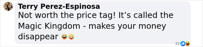 Screenshot of a social media comment debating the price of a one-day family trip to Disney World. Screenshot of a social media comment debating the price of a one-day family trip to Disney World.