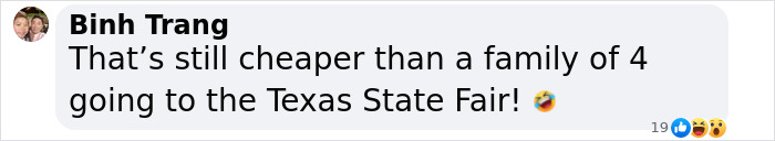 Man commenting that a one-day family trip to Disney World is still cheaper than going to the Texas State Fair. Man commenting that a one-day family trip to Disney World is still cheaper than going to the Texas State Fair.