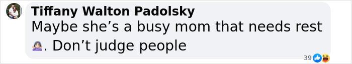 Screenshot of a social media comment by Tiffany Walton Padolsky discussing rest and judgment in a conversation.