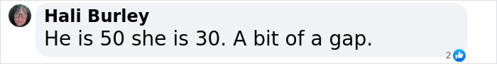 Comment highlighting the age gap between Gigi Hadid and Bradley Cooper, noting he is 50 and she is 30 years old. Comment highlighting the age gap between Gigi Hadid and Bradley Cooper, noting he is 50 and she is 30 years old.
