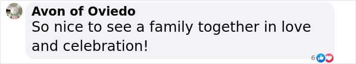Facebook comment praising a family celebration, relating to David Beckham's 50th birthday party family feud photos.