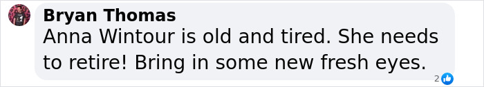 Comment by Bryan Thomas criticizing Anna Wintour during a discussion on Naomi Campbell banned from Met Gala 2025.