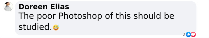 Comment text on social media criticizing photo editing, mentioning Photoshop, with a laughing emoji.