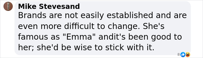 Comment discussing Emma Stone responding to a reporter calling her by her real name at Cannes, focusing on branding.