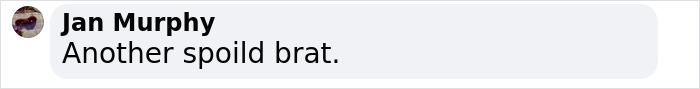 Comment by Jan Murphy reading Another spoild brat on a white background with bold black text.