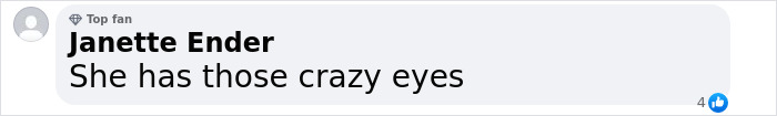 Comment from user Janette Ender saying she has crazy eyes, related to Bella Thorne warning about Brooklyn Beckham wife Nicola Peltz years ago discussion.