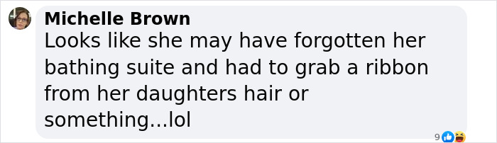 Comment on Farrah Abraham&rsquo;s tiny bikini photoshoot joking about the swimsuit appearing backwards and tied with a ribbon.