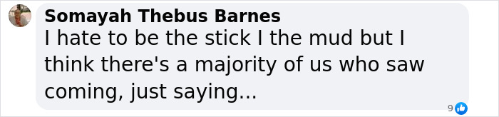 Comment by Somayah Thebus Barnes expressing an opinion on the journey of betrayal and divorce filing.