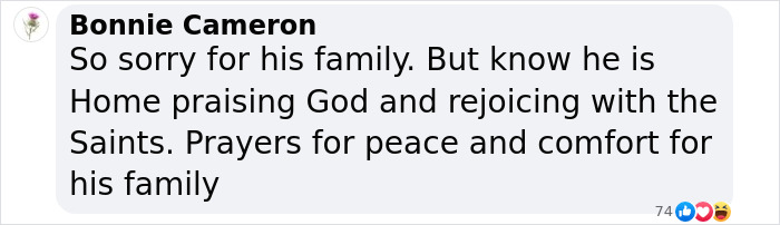 Facebook comment expressing condolences and prayers for Duck Dynasty star Phil Robertson&rsquo;s family after his passing at 79.