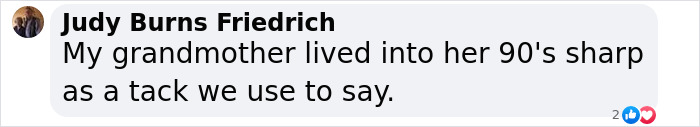 Screenshot of a social media comment mentioning a grandmother who lived into her 90s, relating to oldest human longevity.