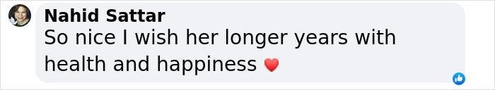 Comment from Nahid Sattar expressing a wish for the 115-year-old lady's long life with health and happiness.