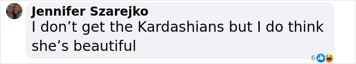 User comment on social media post about bathing suits, expressing confusion about Kardashians but complimenting beauty.