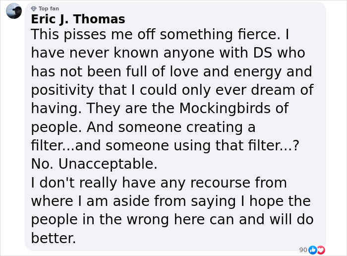 Comment expressing strong backlash against a social media trend exploiting Down Syndrome for adult content. Comment expressing strong backlash against a social media trend exploiting Down Syndrome for adult content.