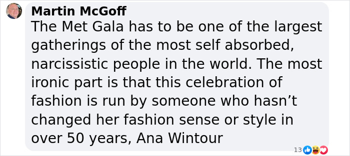 Comment highlighting opinions on the Met Gala and Anna Wintour amid Naomi Campbell&rsquo;s alleged ban from the event.