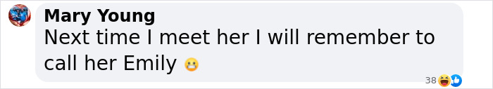 Comment from Mary Young about Emma Stone, mentioning calling her by her real name Emily with a smiling emoji.
