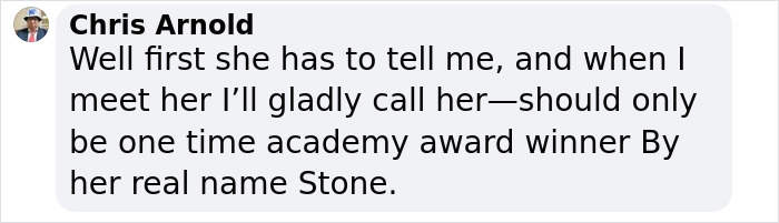 Screenshot of a comment discussing Emma Stone being called by her real name at Cannes Film Festival.