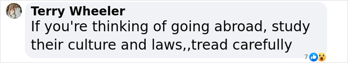 Man sharing advice on social media about going abroad, highlighting cultural and legal caution, with minimal followers visible.