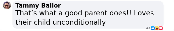 Comment reading Tammy Bailor praises unconditional love from parent to child, related to Liev Schreiber&rsquo;s transgender daughter topic.
