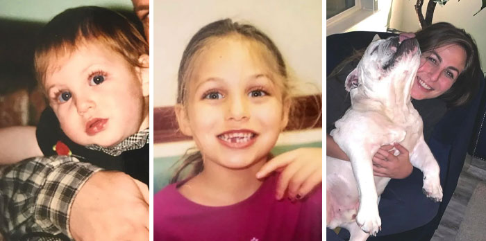 Side-by-side past and present pictures of people and a dog showcasing hilarious and sweet moments years apart.