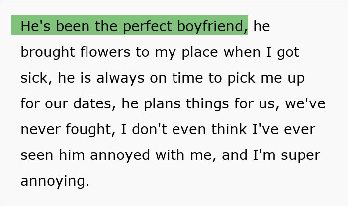 Woman plans a vacation with her boyfriend who has been perfect, but he disappears the day before their flight.