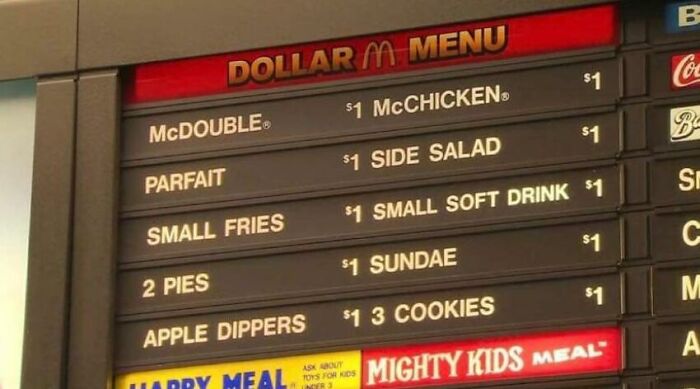 McDonald's dollar menu showing everyday items with prices that highlight how some have become stupid expensive.