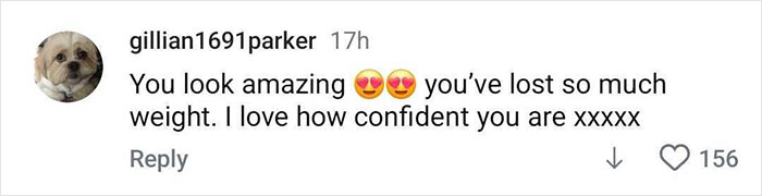 Comment praising Lizzo’s confidence and weight loss, highlighting her body transformation and positive support. Comment praising Lizzo’s confidence and weight loss, highlighting her body transformation and positive support.