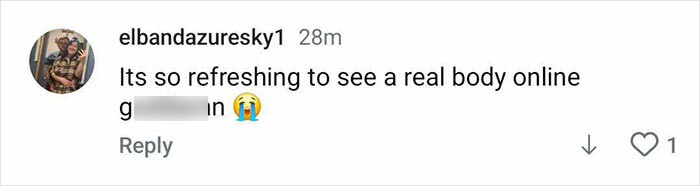 Comment praising Lizzo for showing a real body online after hitting weight loss goal, with an emotional emoji. Comment praising Lizzo for showing a real body online after hitting weight loss goal, with an emotional emoji.