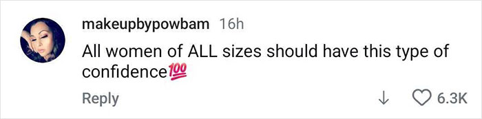 Comment praising confidence of all women of all sizes in response to Lizzo stripping down to show off body after weight loss. Comment praising confidence of all women of all sizes in response to Lizzo stripping down to show off body after weight loss.