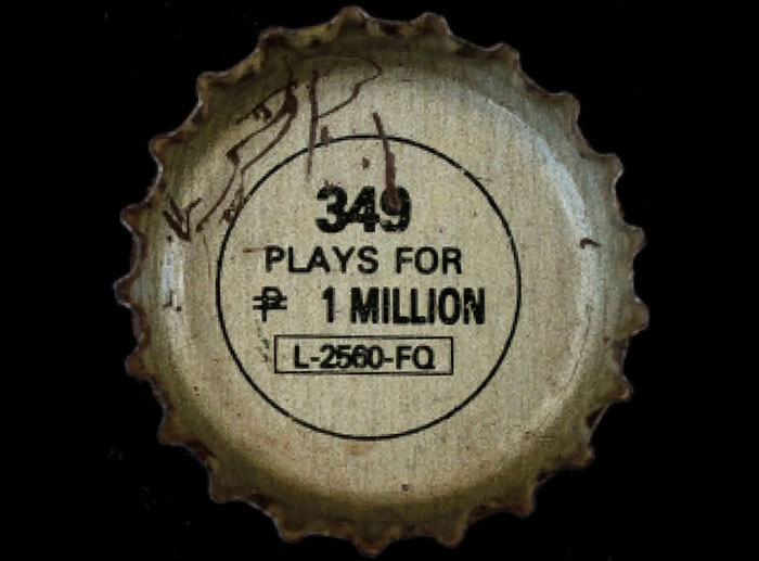 Rusty bottle cap with the text 349 plays for 1 million, representing a notable corporate and PR disaster item.