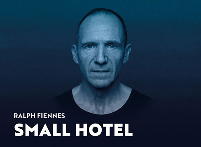 Ralph Fiennes portrait in blue light, promoting Small Hotel, related to scandalous affair reunion with Francesca Annis.