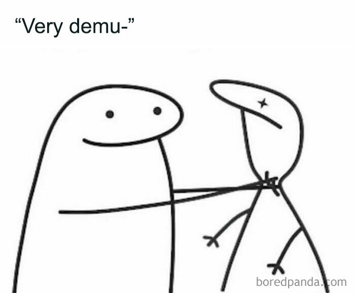 Simple black and white cartoon showing one figure humorously choking another, illustrating funny posts about barely holding it together.