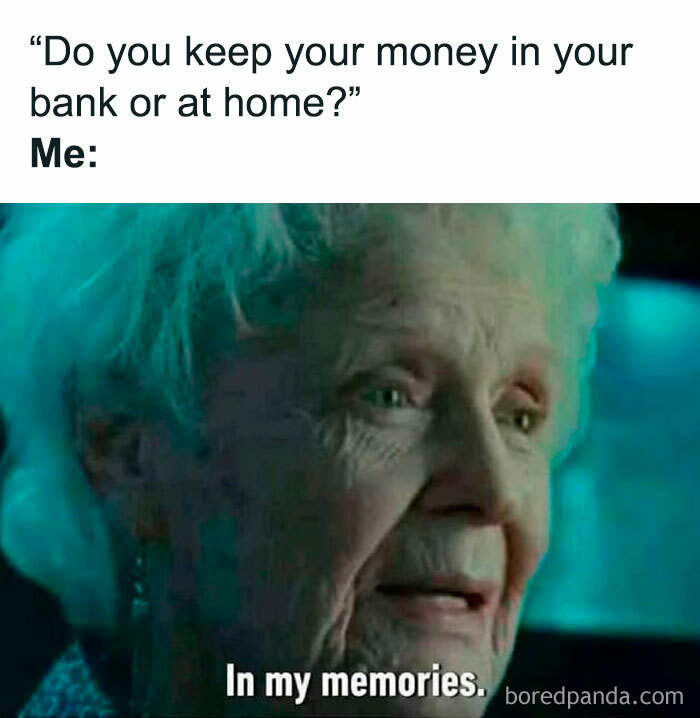 Elderly woman with white hair smiling softly, captioned with a humorous post about barely holding it together.