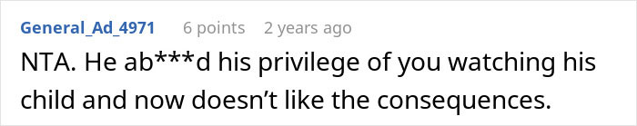 Comment discussing a man refusing to babysit his roommate&rsquo;s kid after a night shift and being called selfish.