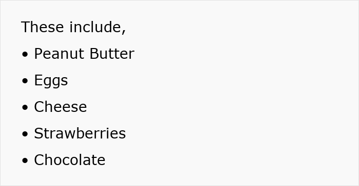 List of common foods including peanut butter, eggs, cheese, strawberries, and chocolate related to kids&rsquo; diet issues with dad.