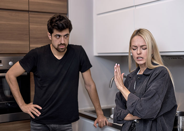 Woman refuses to give dad&rsquo;s cabin to struggling stepbrother, causing tension and upset within the family in a kitchen setting.