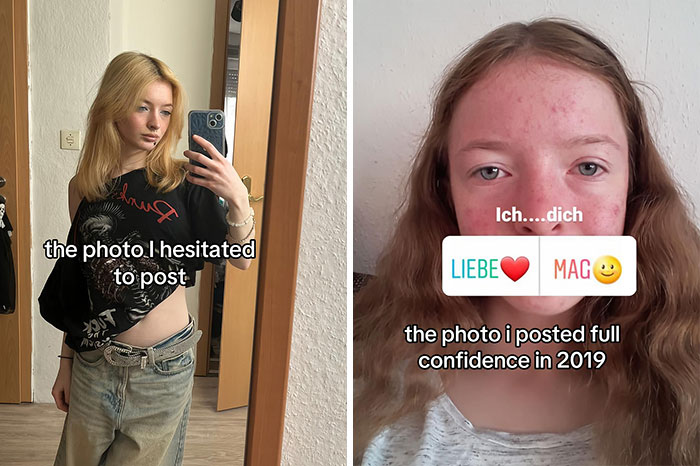 Side-by-side pics showing what people hesitated to post versus what they posted with confidence.