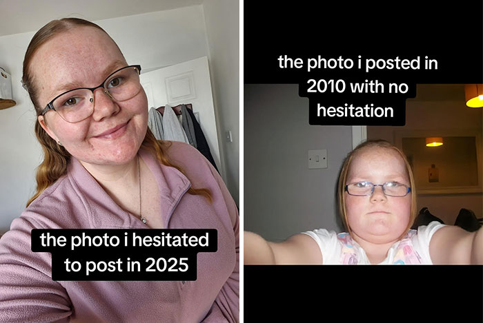 Side-by-side pics showing what people hesitated to post in 2025 and posted confidently in 2010.