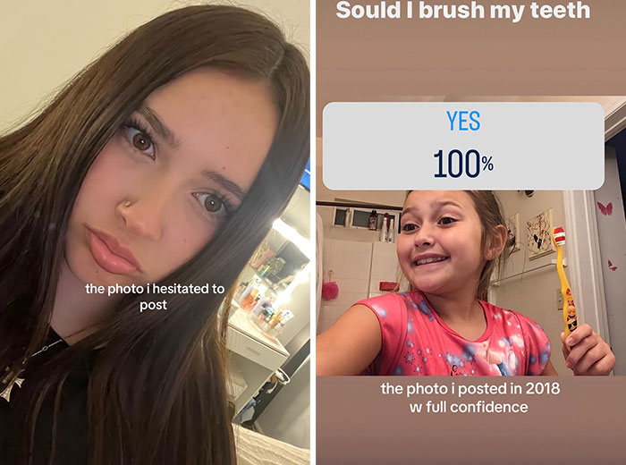 Side-by-side pics comparing photos people hesitated to post versus those shared with confidence.