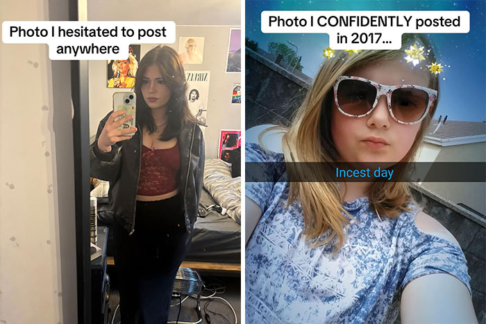 Side-by-side photos showing what people hesitated to post versus what they confidently posted online.