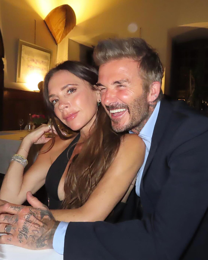 Couple posing closely indoors with smiles, related to Romeo and Cruz Beckham Instagram family drama mention.