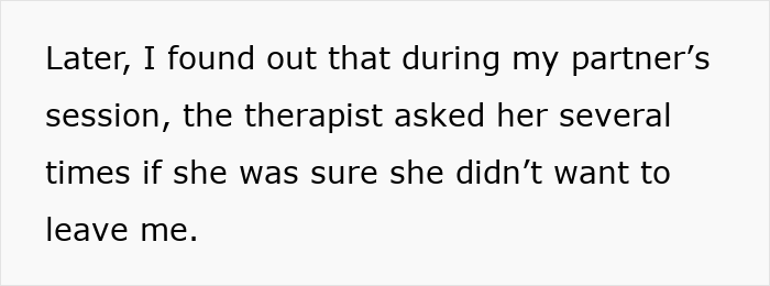 Text about a couple&rsquo;s relationship struggles during therapy, feeling attacked by their own therapist.