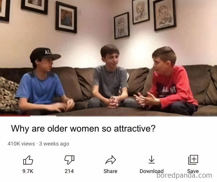 Three boys sitting on a couch discussing a funny random meme about attraction for 60 funny random memes to make you giggle.
