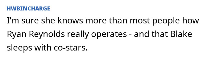 Text excerpt from a comment discussing Ryan Reynolds and Blake Lively in relation to Scarlett Johansson and legal matters.